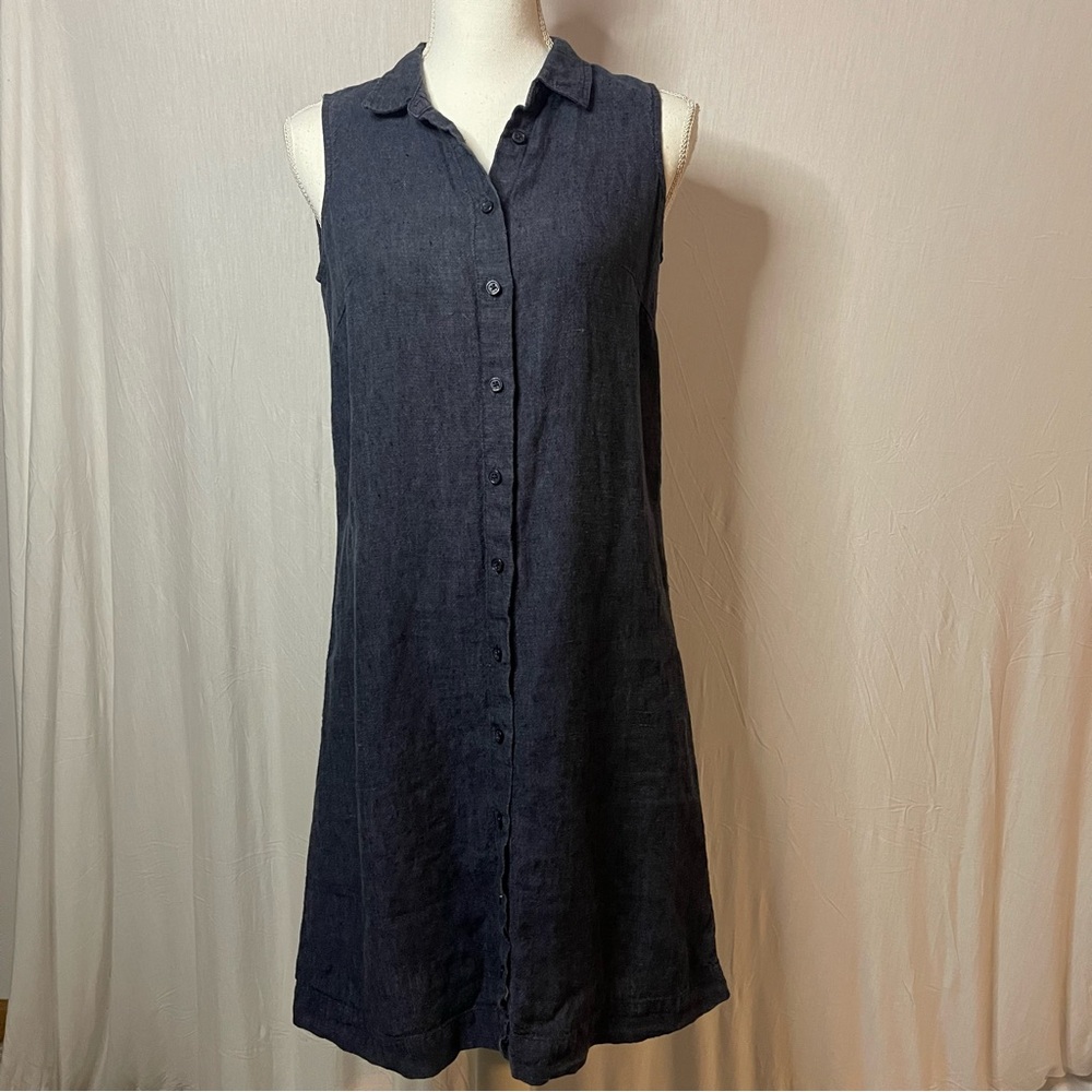 Garnet Hill Classic Linen Shirtdress Button Up Size 2